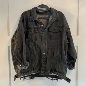 Women's Oversized Denim Jean Jacket (Black)